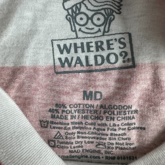 Where's Waldo Shirt Mens Medium Red White Striped Costume Short Sleeve - Picture 4 of 10